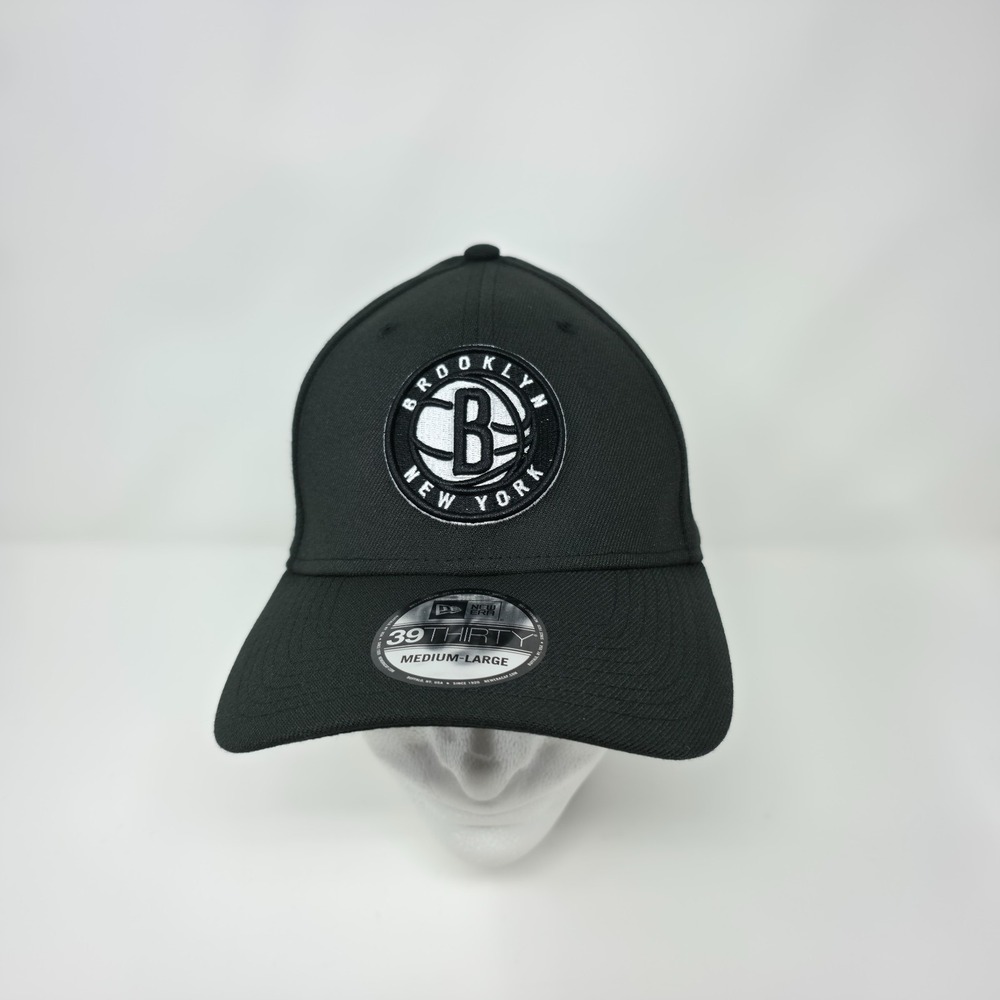 New Era 39THIRTY Brooklyn‎ Nets NBA Black Flex Fit Hat Cap Men's Medium/Large